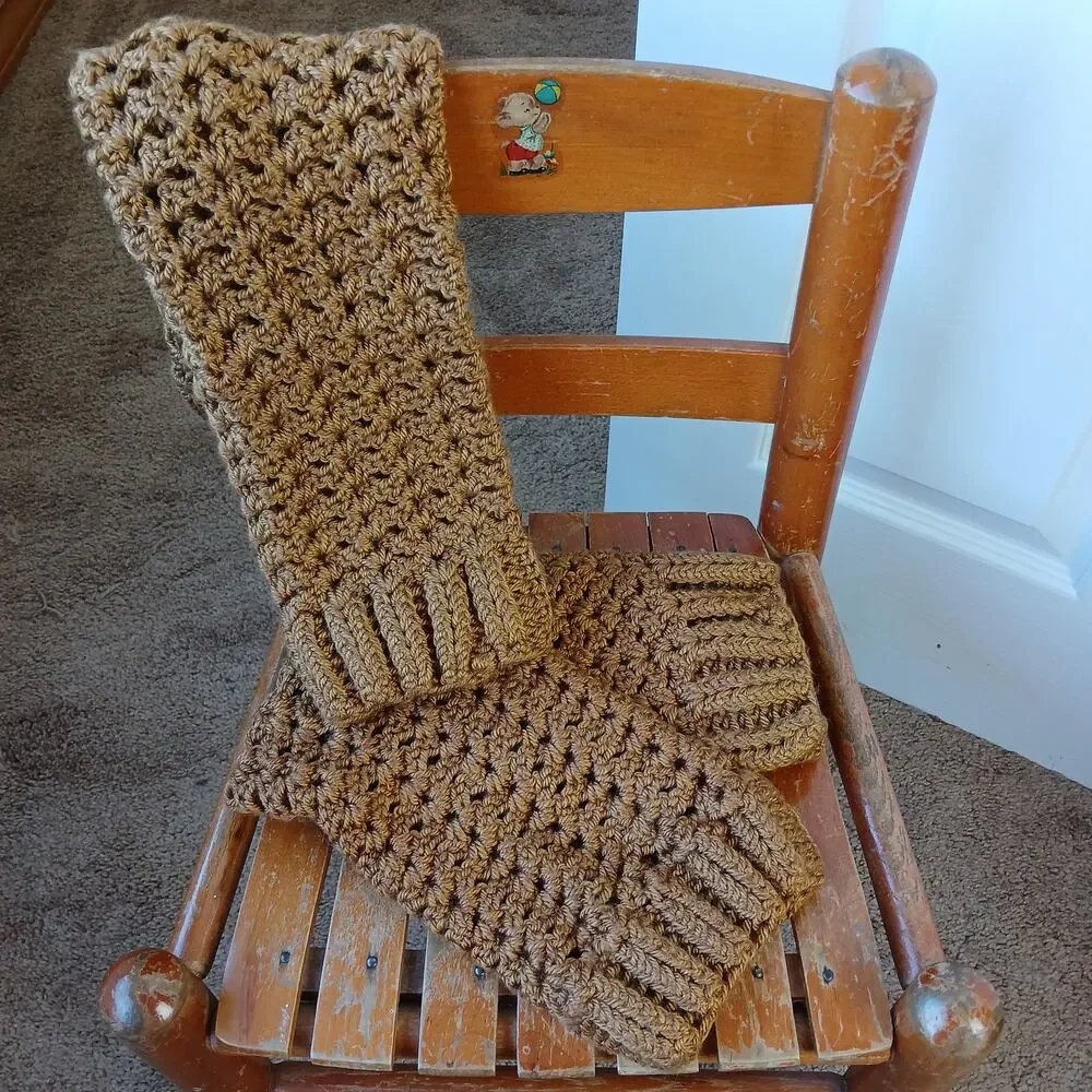 Gold Leg Warmers Bryce Canyon OSFM crochet over the knee retro dance premade